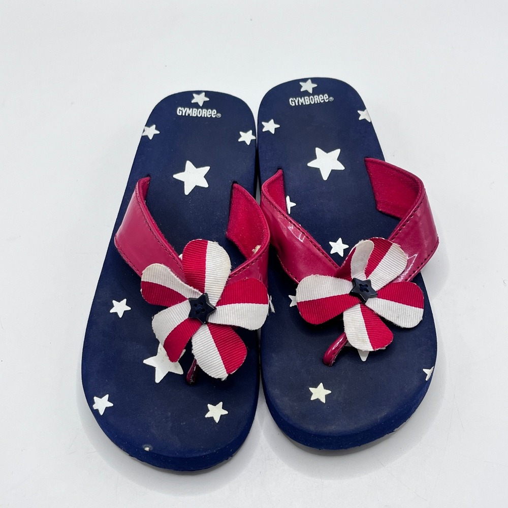 Gymboree Girls Patriotic Star Flower Flip Flop Sandals Navy Blue Pink 13-1
